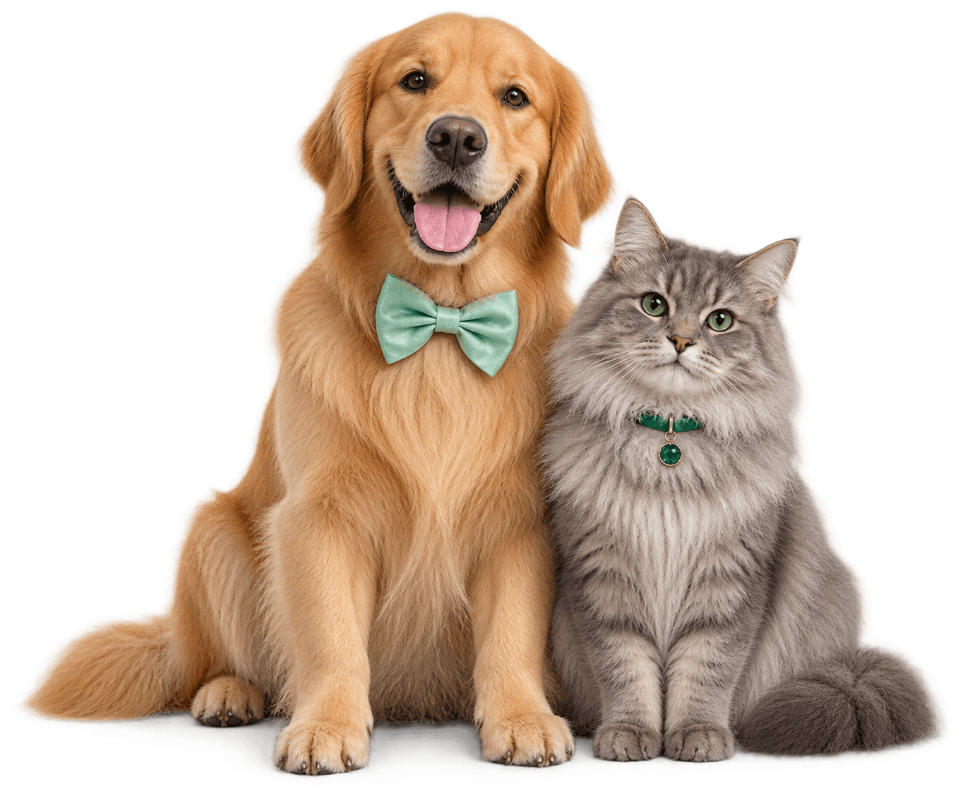 Um cachorro e um gato lado a lado